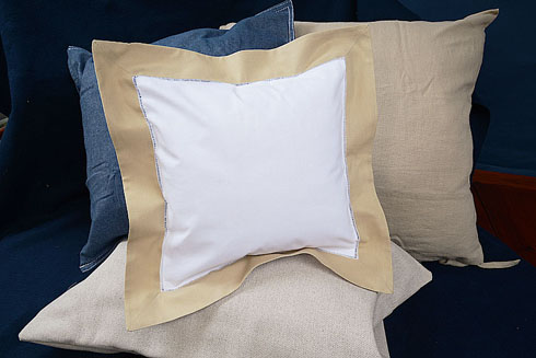 Hemstitch Baby Square Pillow 12x12" with Taupe border